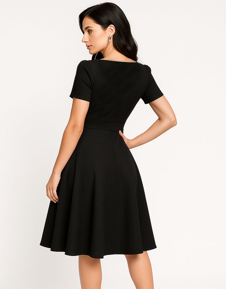 Vestido Casual Corto Corte Imperio de Cuello en V y Manga Corta - LIZAPONS