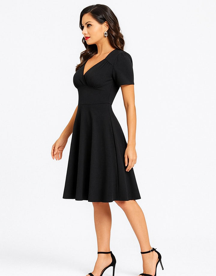 Vestido Casual Corto Corte Imperio de Cuello en V y Manga Corta - LIZAPONS