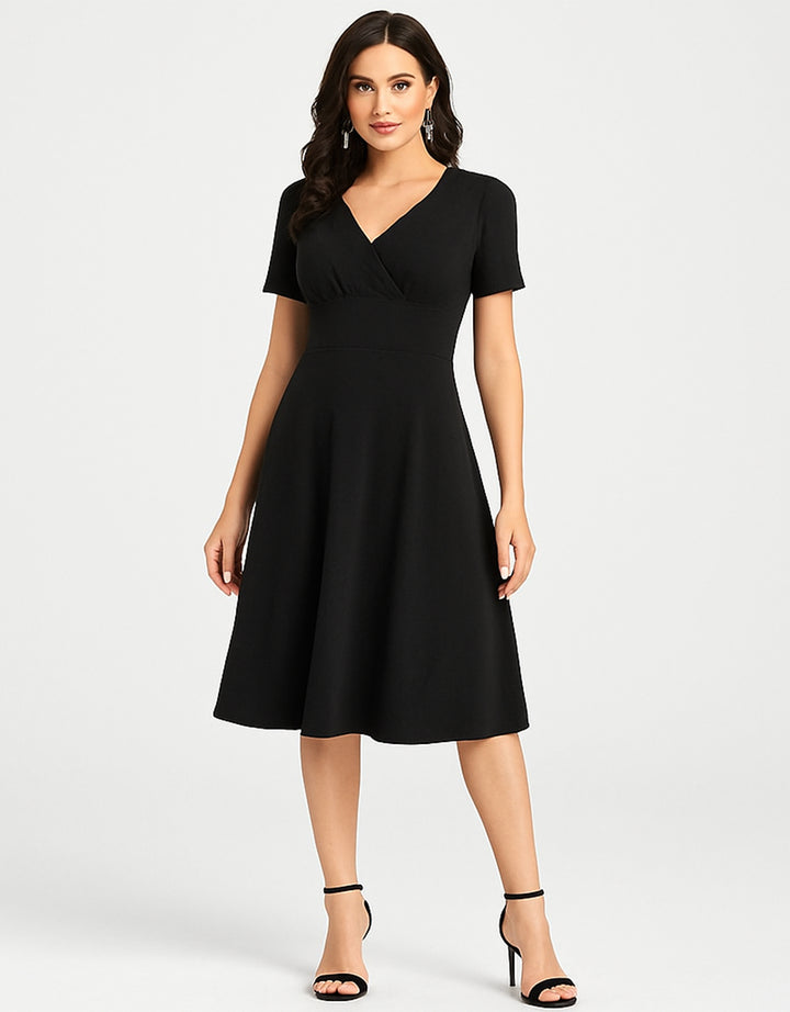 Vestido Casual Corto Corte Imperio de Cuello en V y Manga Corta - LIZAPONS