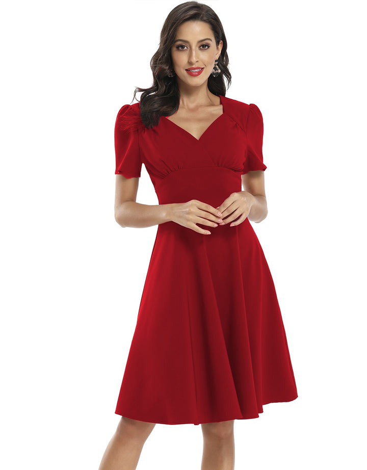 Vestido Casual Corto Corte Imperio de Cuello en V y Manga Corta - LIZAPONS