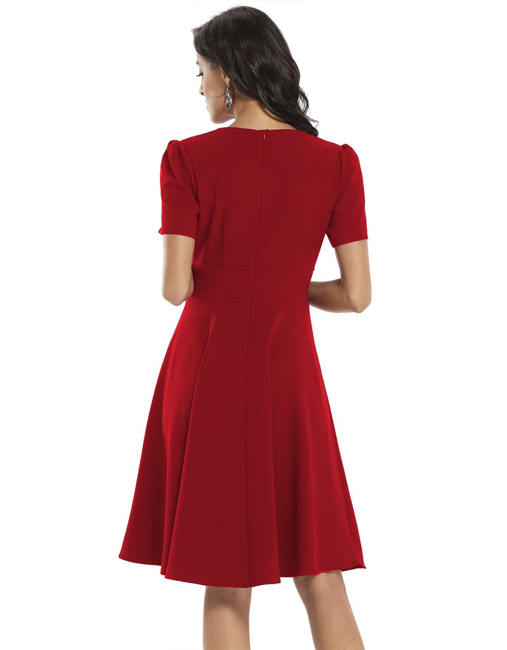 Vestido Casual Corto Corte Imperio de Cuello en V y Manga Corta - LIZAPONS
