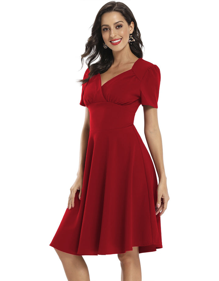 Vestido Casual Corto Corte Imperio de Cuello en V y Manga Corta - LIZAPONS
