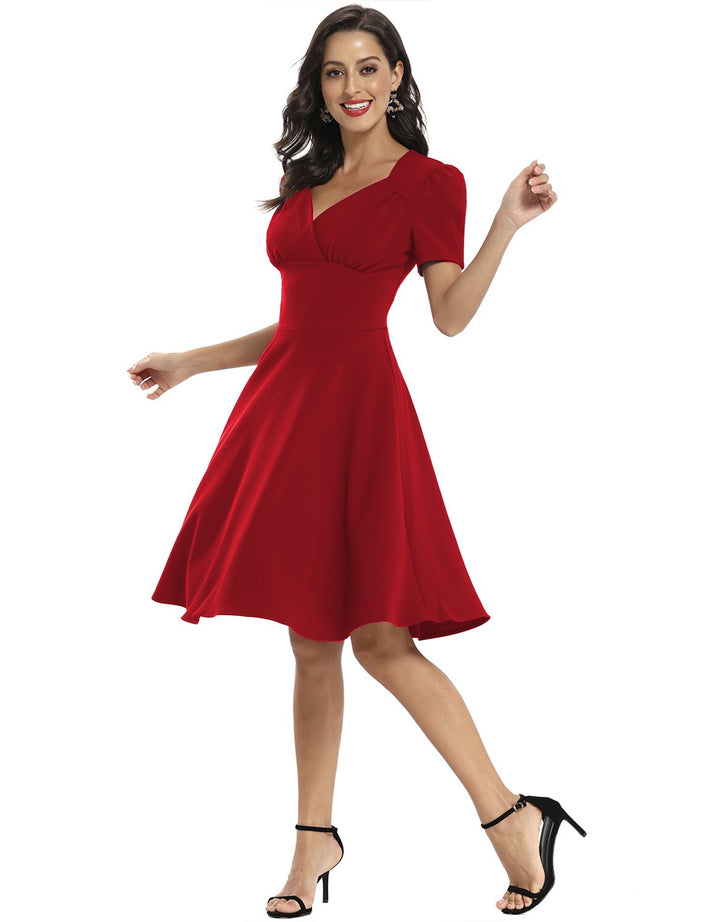 Vestido Casual Corto Corte Imperio de Cuello en V y Manga Corta - LIZAPONS
