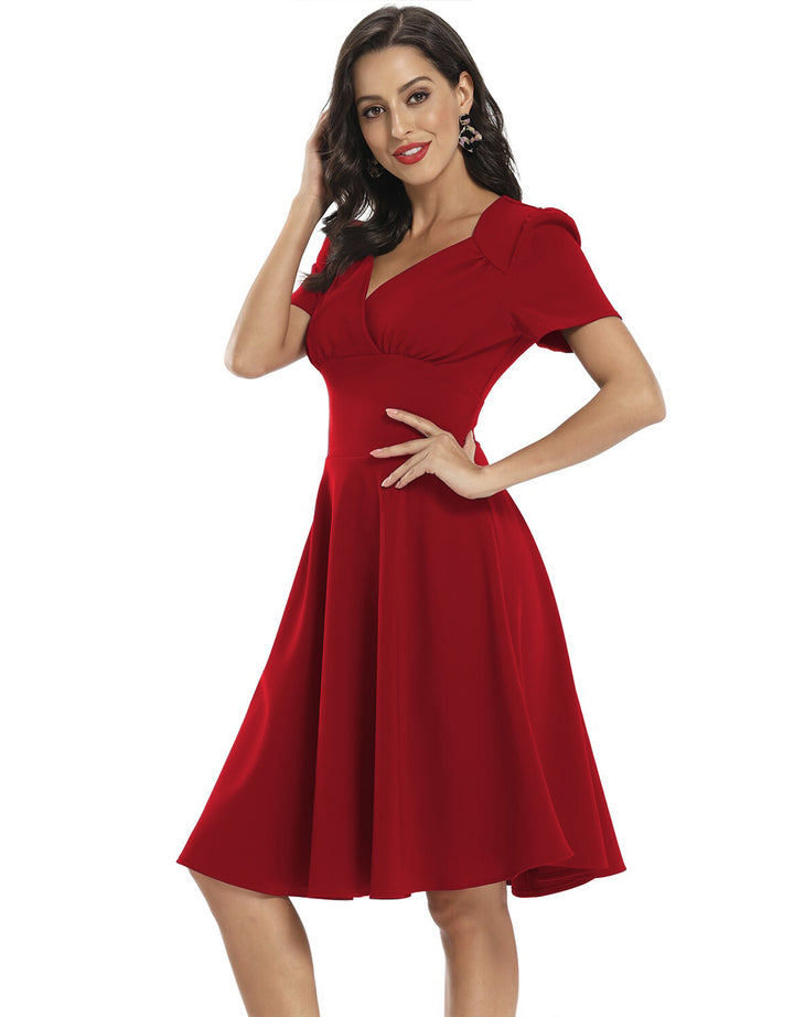 Vestido Casual Corto Corte Imperio de Cuello en V y Manga Corta - LIZAPONS