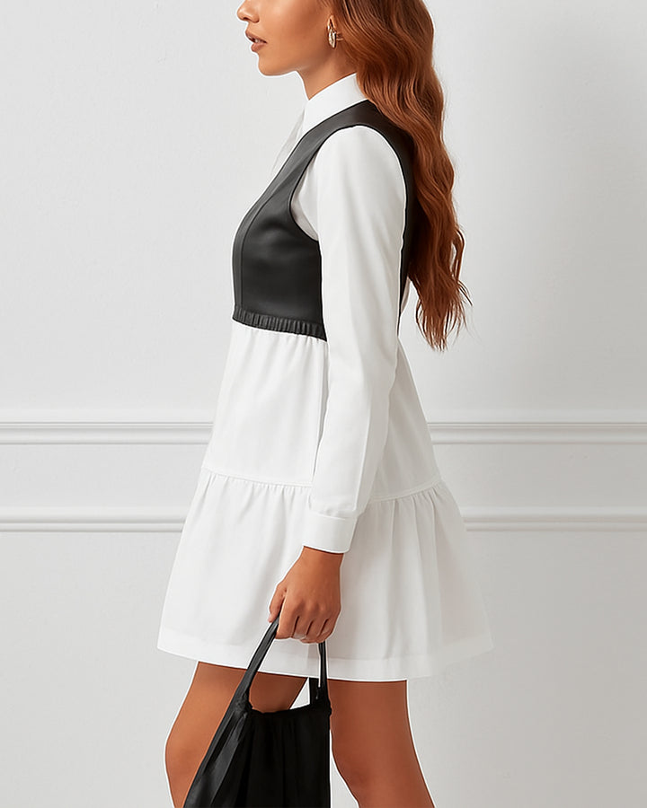 Vestido Casual Dos en Uno Sofisticado con Chaleco Negro Vinipiel - LIZAPONS