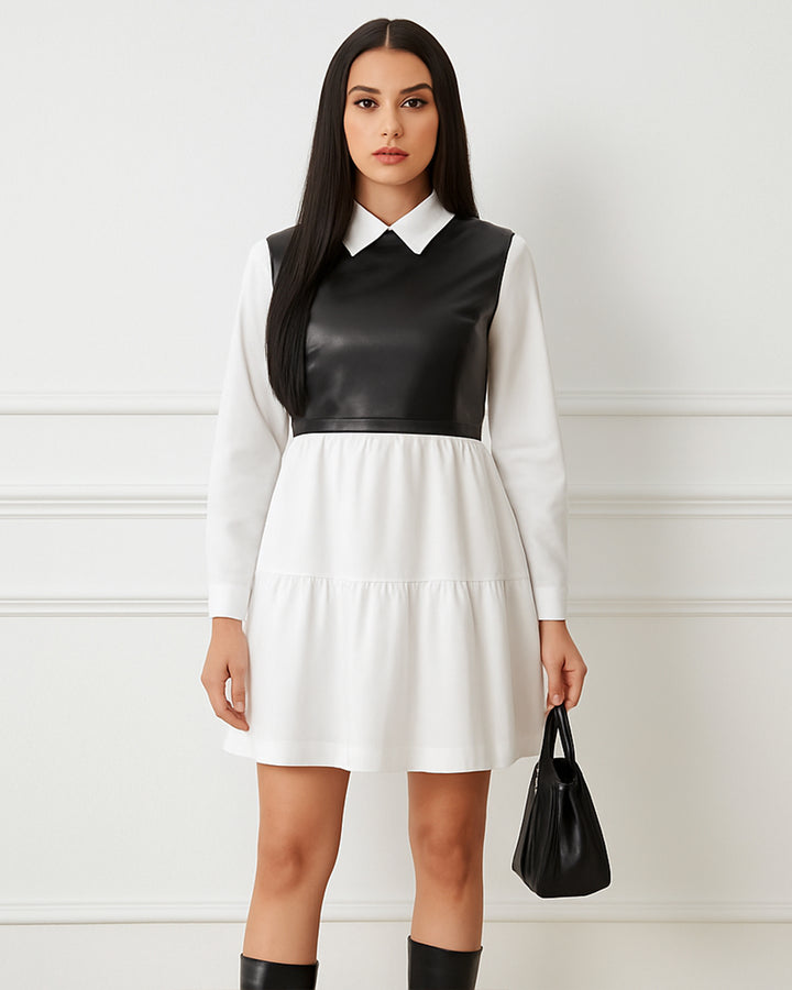 Vestido Casual Dos en Uno Sofisticado con Chaleco Negro Vinipiel - LIZAPONS