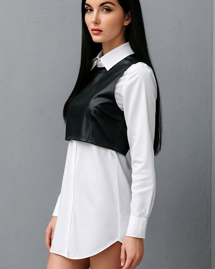 Vestido Casual Dos en Uno de Cuello Sport y Manga Larga con Botones - LIZAPONS