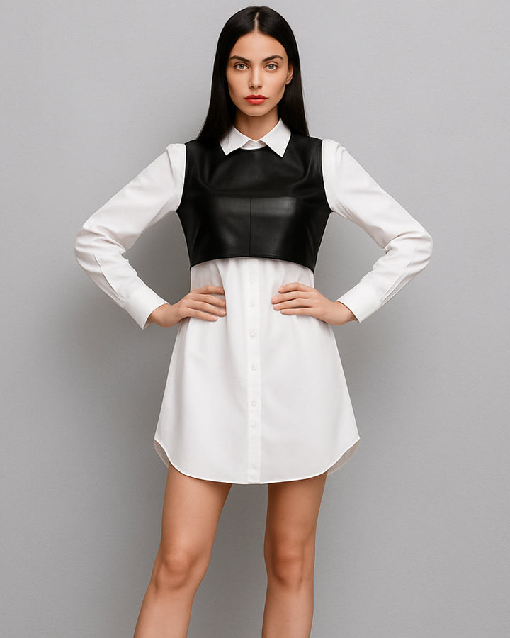 Vestido Casual Dos en Uno de Cuello Sport y Manga Larga con Botones - LIZAPONS