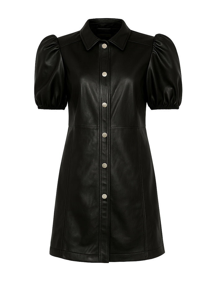 Vestido PU de Manga Corta Abullonada y Botones al Frente - LIZAPONS
