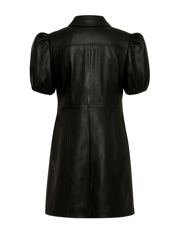 Vestido PU de Manga Corta Abullonada y Botones al Frente - LIZAPONS