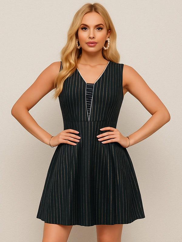Vestido Corto a Rayas con Escote en V - LIZAPONS