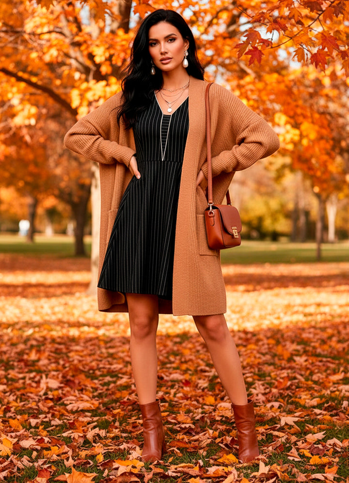 LIZAPONS Vestido Cóctel Contemporáneo Corto A-Line Rayas Verticales Pinstripe