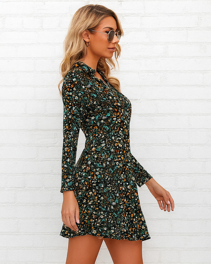 Vestido Camisero Estampado Floral Midnight de Manga Larga y Botones - LIZAPONS