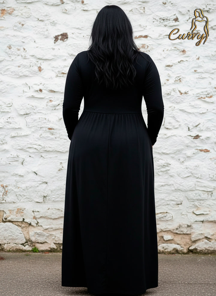 Vestido Largo Maxi Curvy de Manga Larga con Bolsillos Elegante y Versátil - LIZAPONS