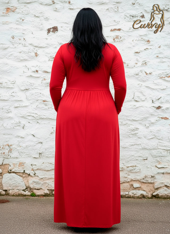 Vestido Largo Maxi Curvy de Manga Larga con Bolsillos Elegante y Versátil - LIZAPONS
