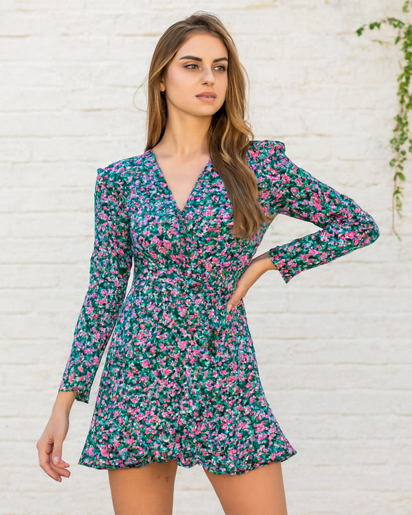 Vestido Corto de Manga Larga Moderna y Faldón con Escarola en Parte Baja - LIZAPONS