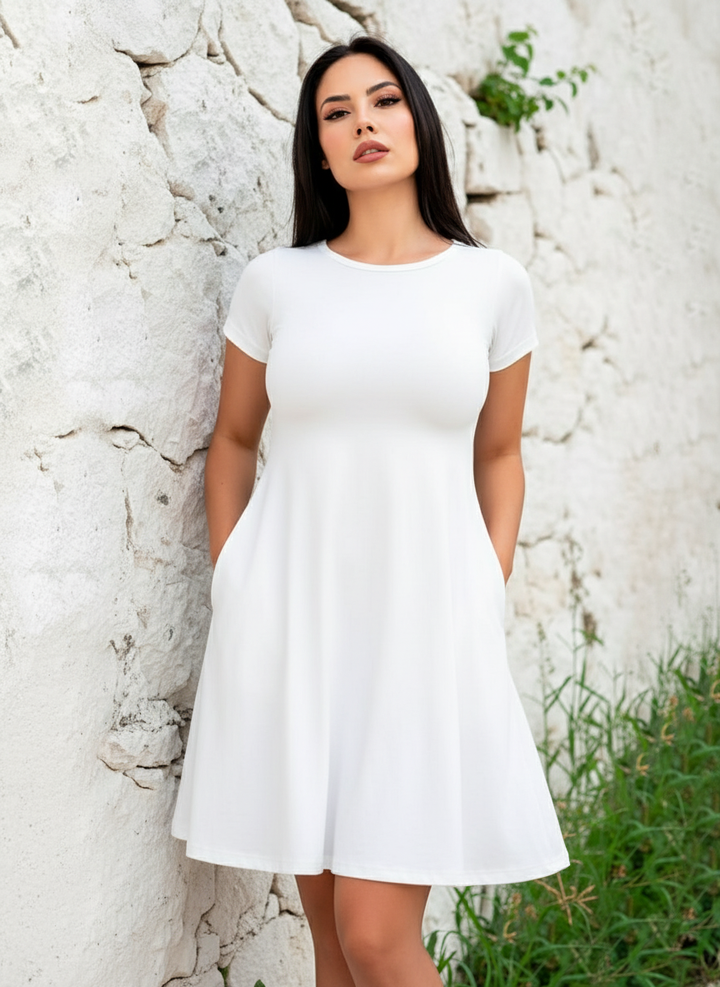 Vestido Curvy Corte A con Bolsas Manga Corta - LIZAPONS