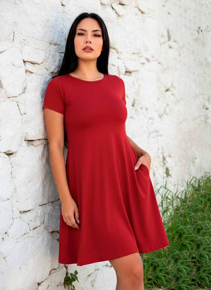 Vestido Curvy Corte A con Bolsas Manga Corta - LIZAPONS