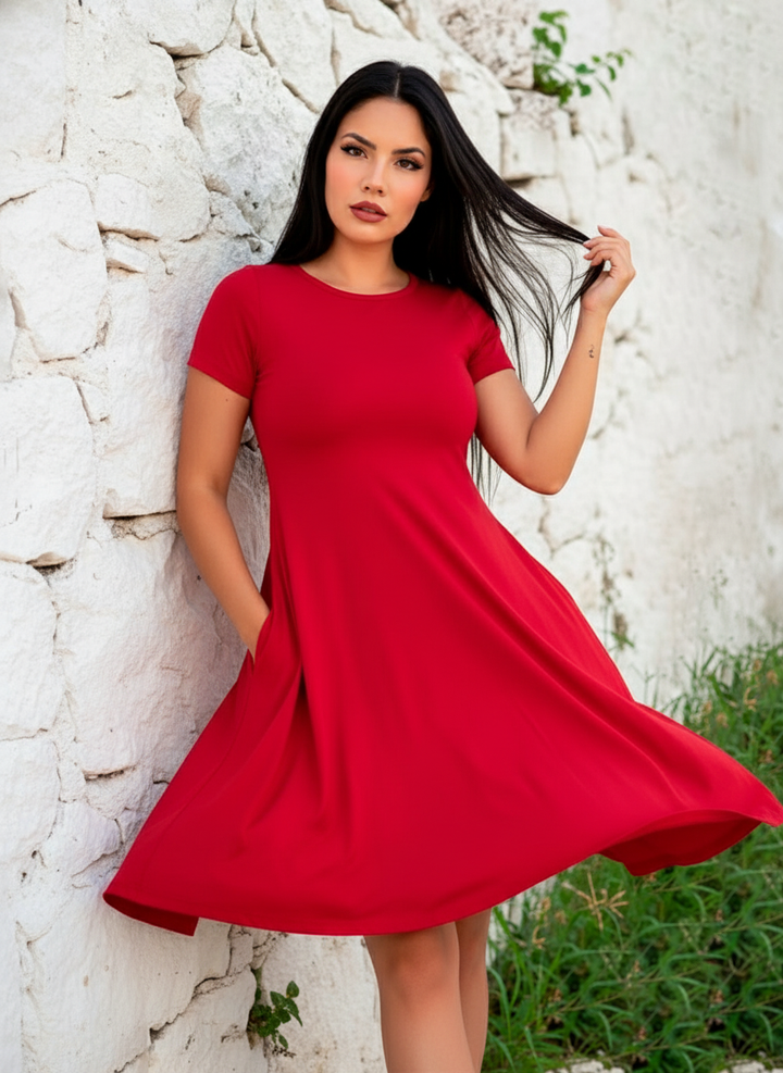 Vestido Curvy Corte A con Bolsas Manga Corta - LIZAPONS