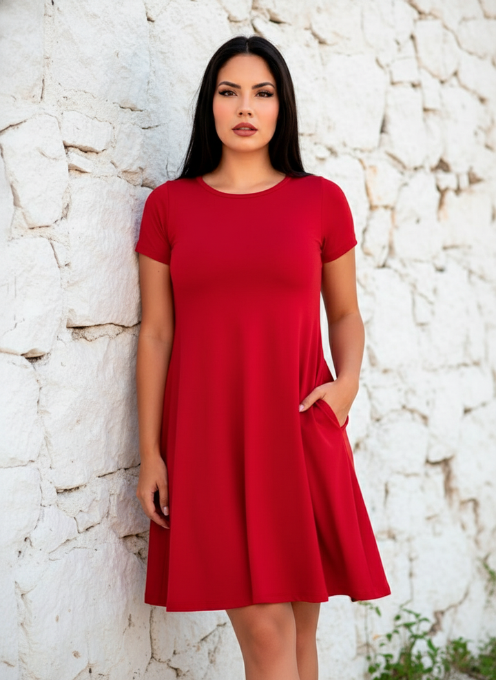 Vestido Curvy Corte A con Bolsas Manga Corta - LIZAPONS