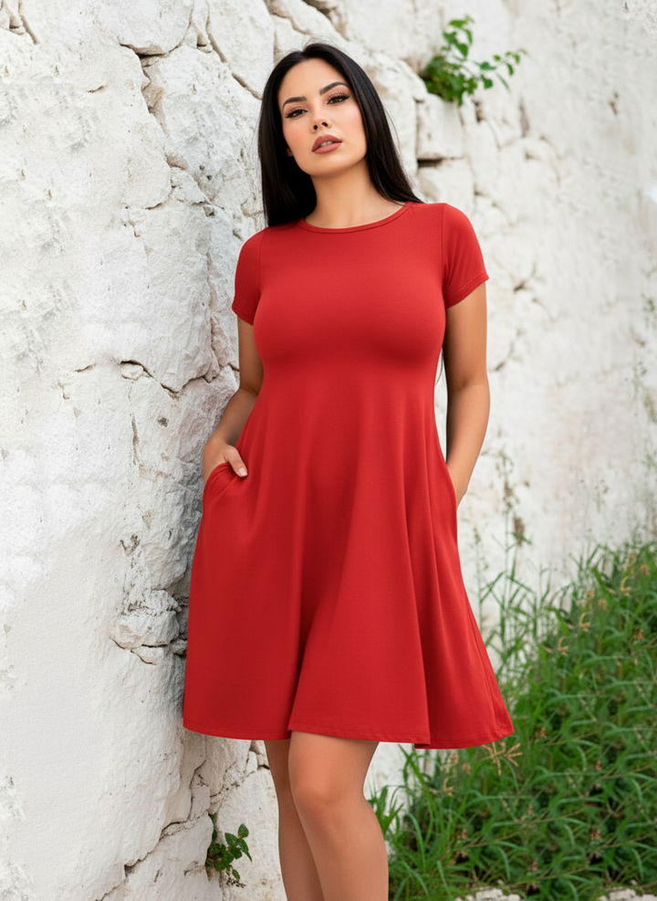 Vestido Curvy Corte A con Bolsas Manga Corta - LIZAPONS