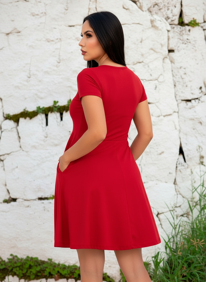 Vestido Curvy Corte A con Bolsas Manga Corta - LIZAPONS