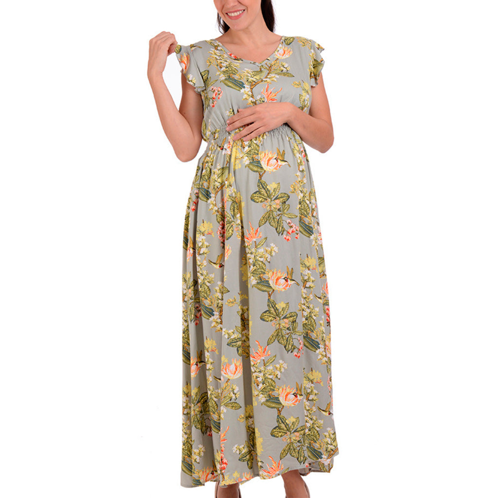 Vestido de maternidad de cuello v y manga corta con escarola cruzado - Liza Pons