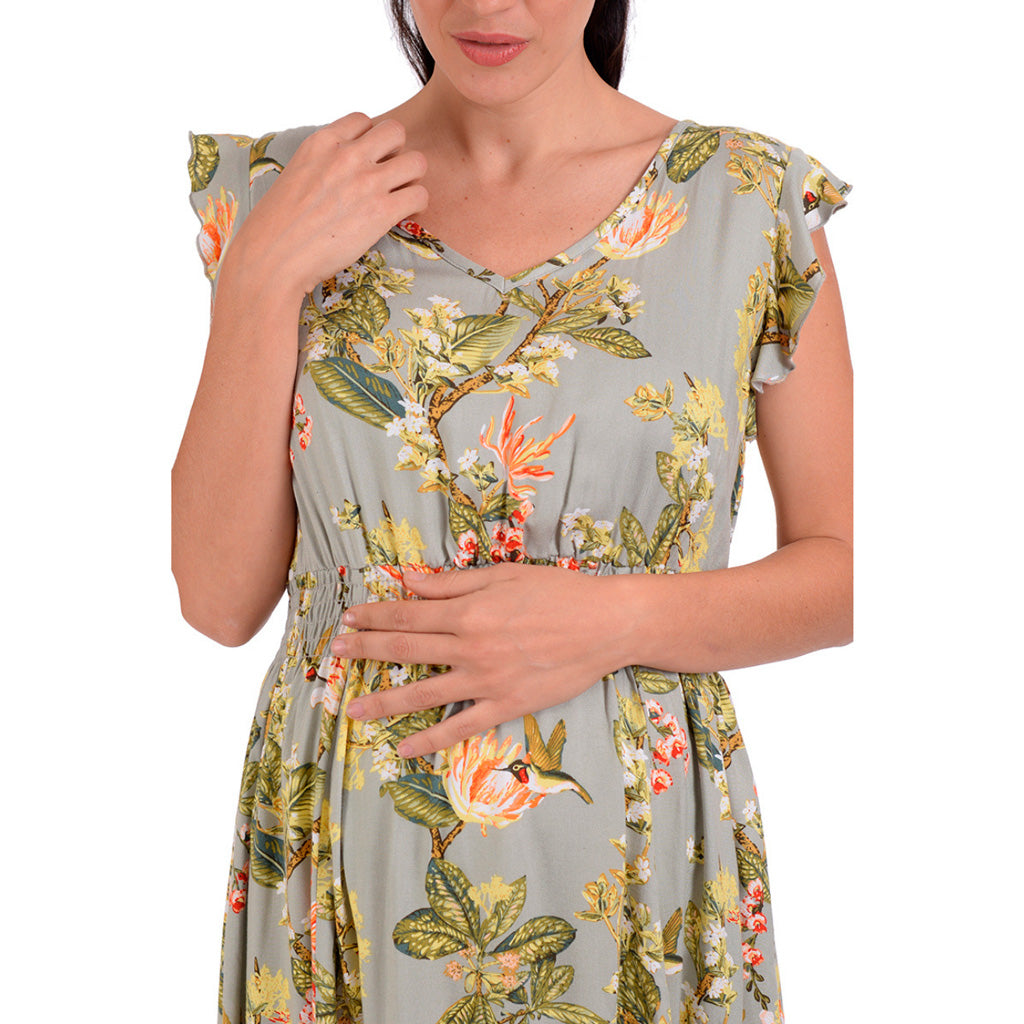 Vestido de maternidad de cuello v y manga corta con escarola cruzado - Liza Pons