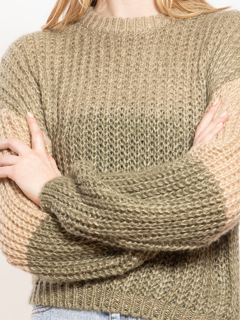 Suéter tejido de varios colores de cuello redondo y manga larga - Liza Pons