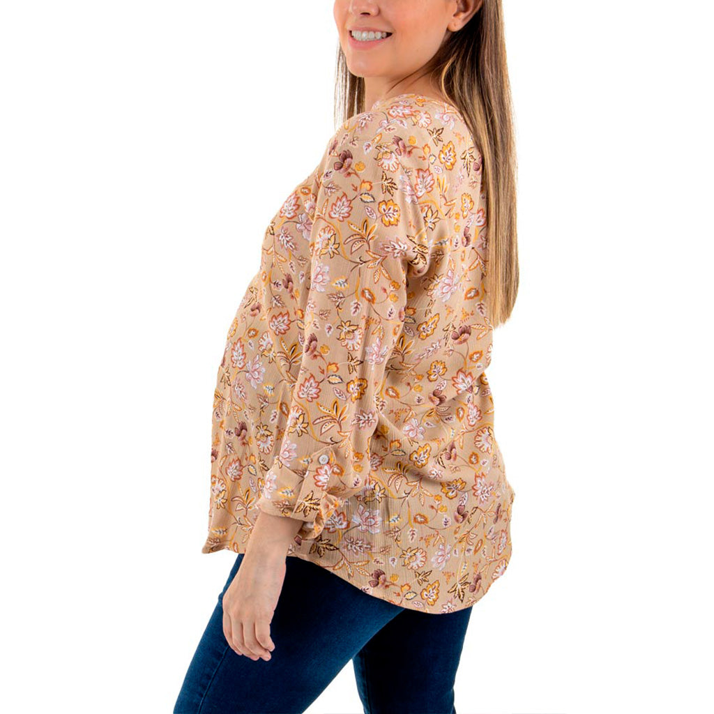 Blusa de maternidad de manga larga y cuello redondo terminado en v - Liza Pons