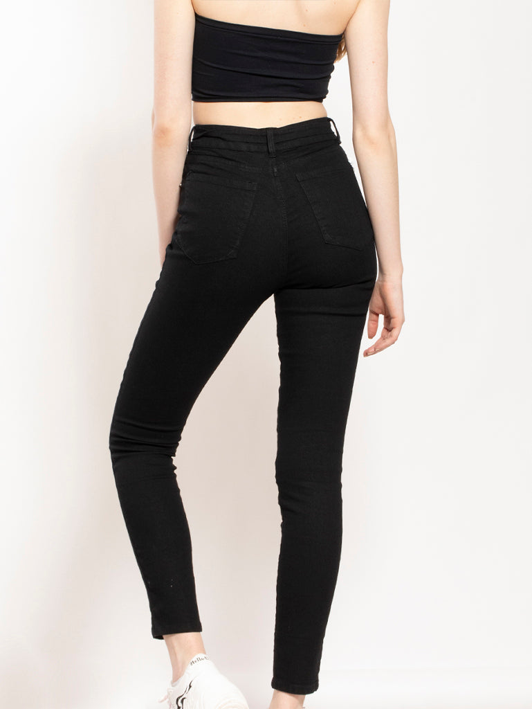 Pantalón negro mezclilla con cinta de amarre y bolsillo - Liza Pons