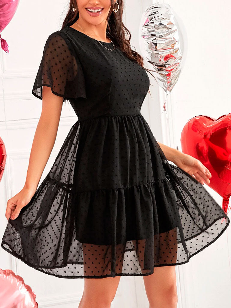 Vestido de manga corta y cuello redondo con forro - Liza Pons