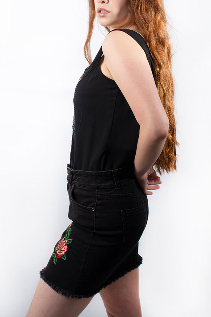 Falda corta de mezclilla con estampado - Liza Pons