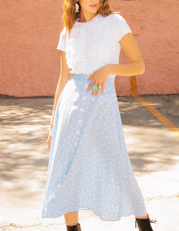 Falda larga de botones al frente con estampado floral - Liza Pons