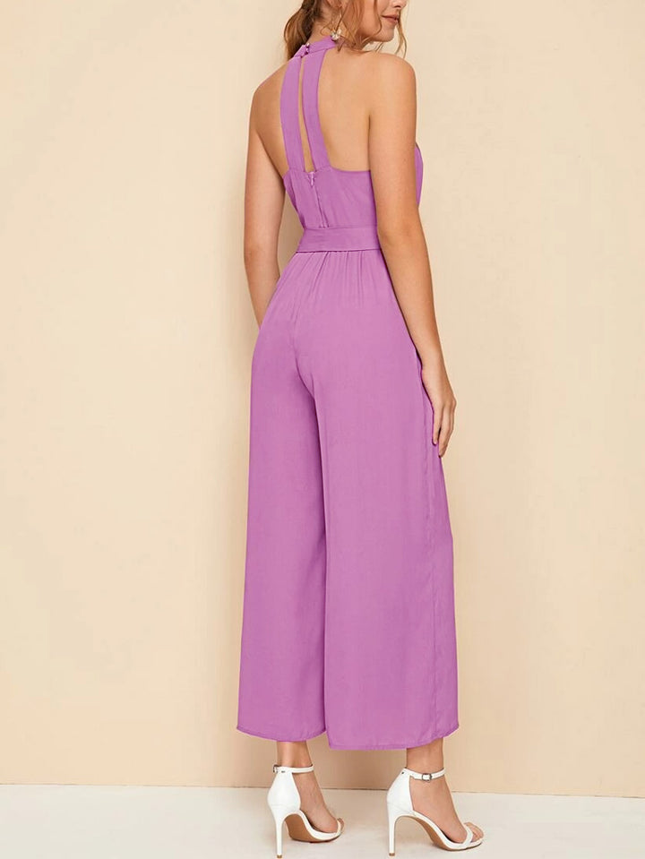 Jumpsuit Palazzo de Cuello Halter y Cinta de Amarre con Abertura en Espalda - LIZAPONS