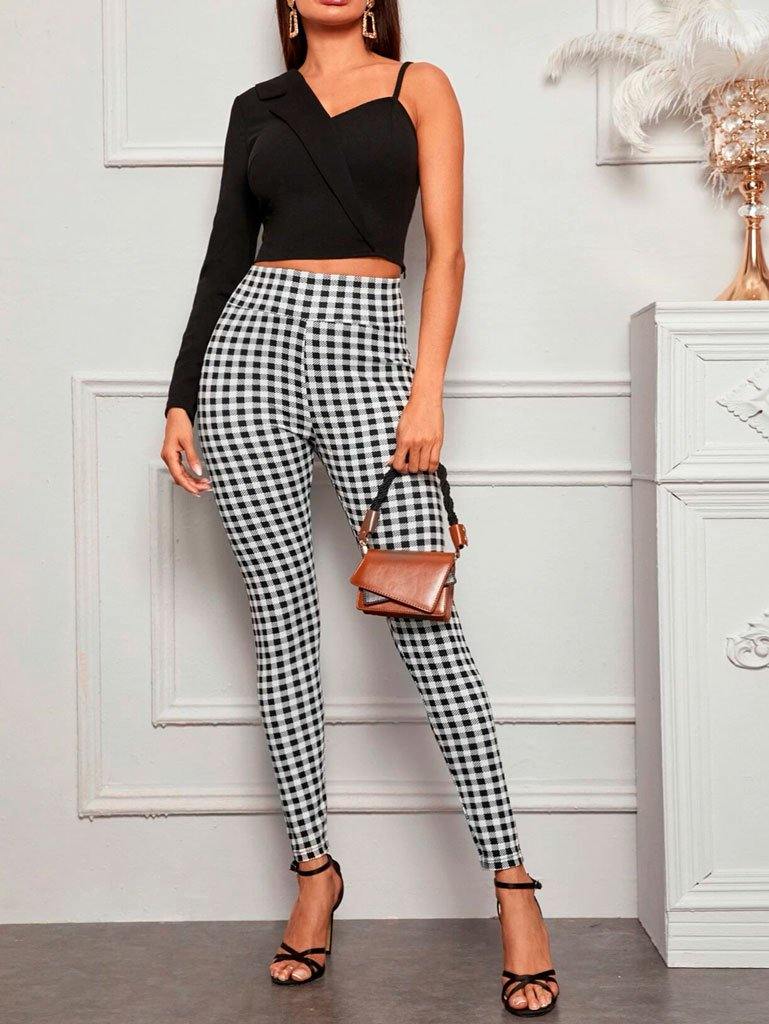 Pantalón ajustado de cintura ancha y tela guingán - Liza Pons