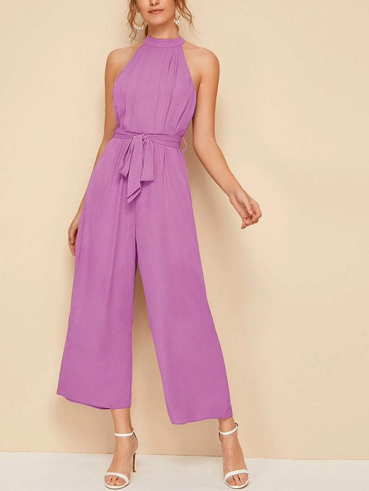 Jumpsuit Palazzo de Cuello Halter y Cinta de Amarre con Abertura en Espalda - LIZAPONS