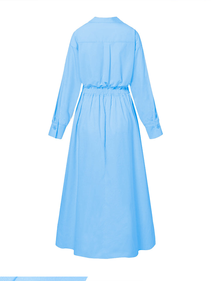 Vestido Largo Elegante De Manga Larga Y Botón Con Bolsillos - LIZAPONS