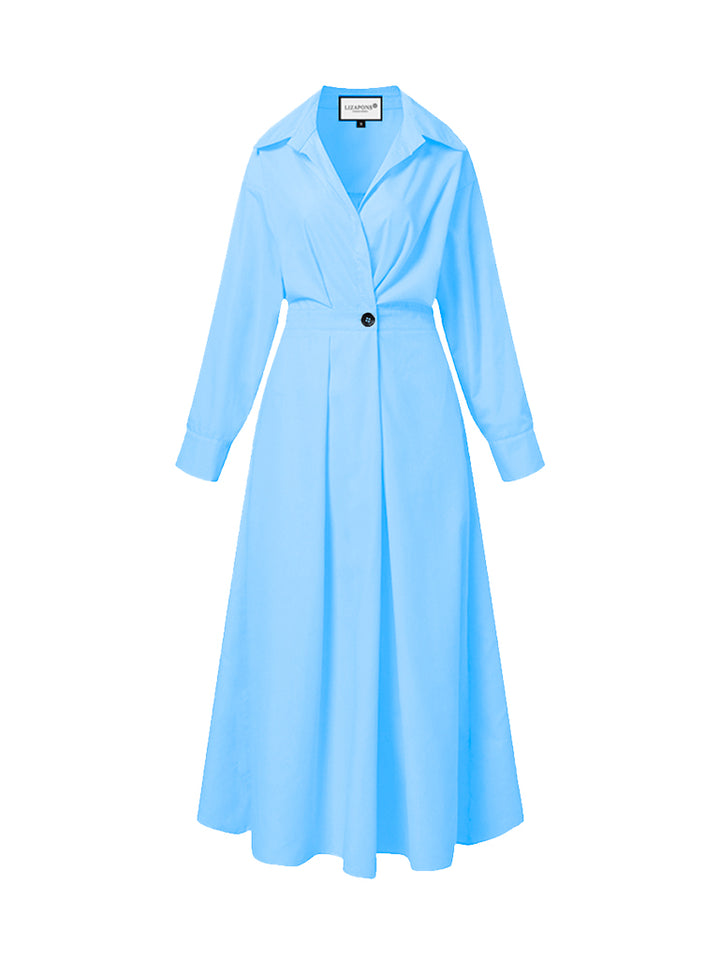 Vestido Largo Elegante De Manga Larga Y Botón Con Bolsillos - LIZAPONS