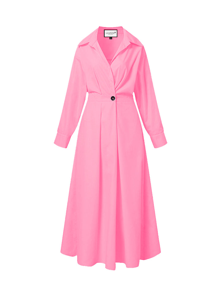 Vestido Largo Elegante De Manga Larga Y Botón Con Bolsillos - LIZAPONS