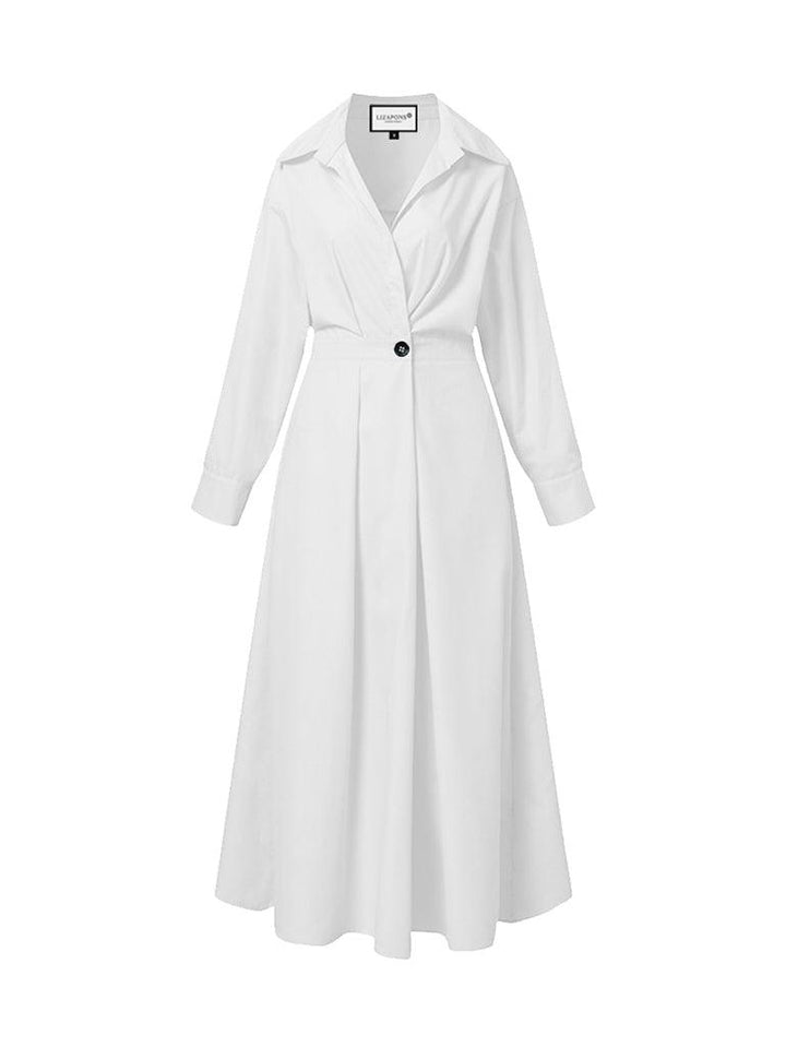 Vestido Largo Elegante De Manga Larga Y Botón Con Bolsillos - LIZAPONS