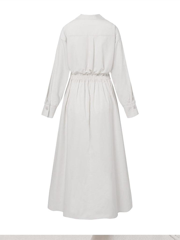 Vestido Largo Elegante De Manga Larga Y Botón Con Bolsillos - LIZAPONS