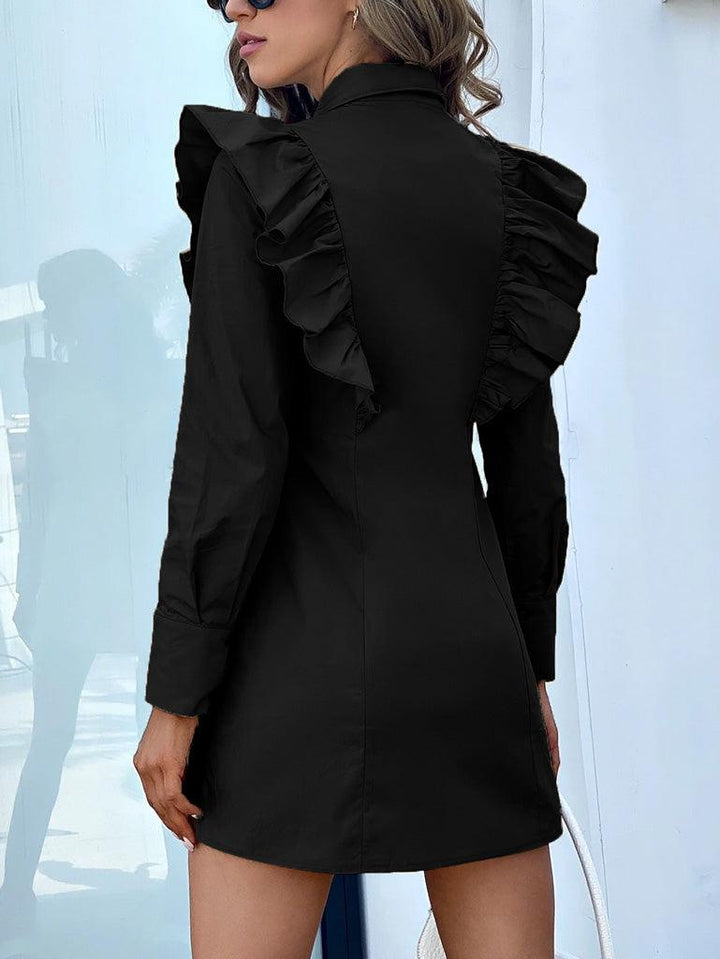 Vestido Camisero de Cuello Sport y Manga Larga con Volantes - LIZAPONS