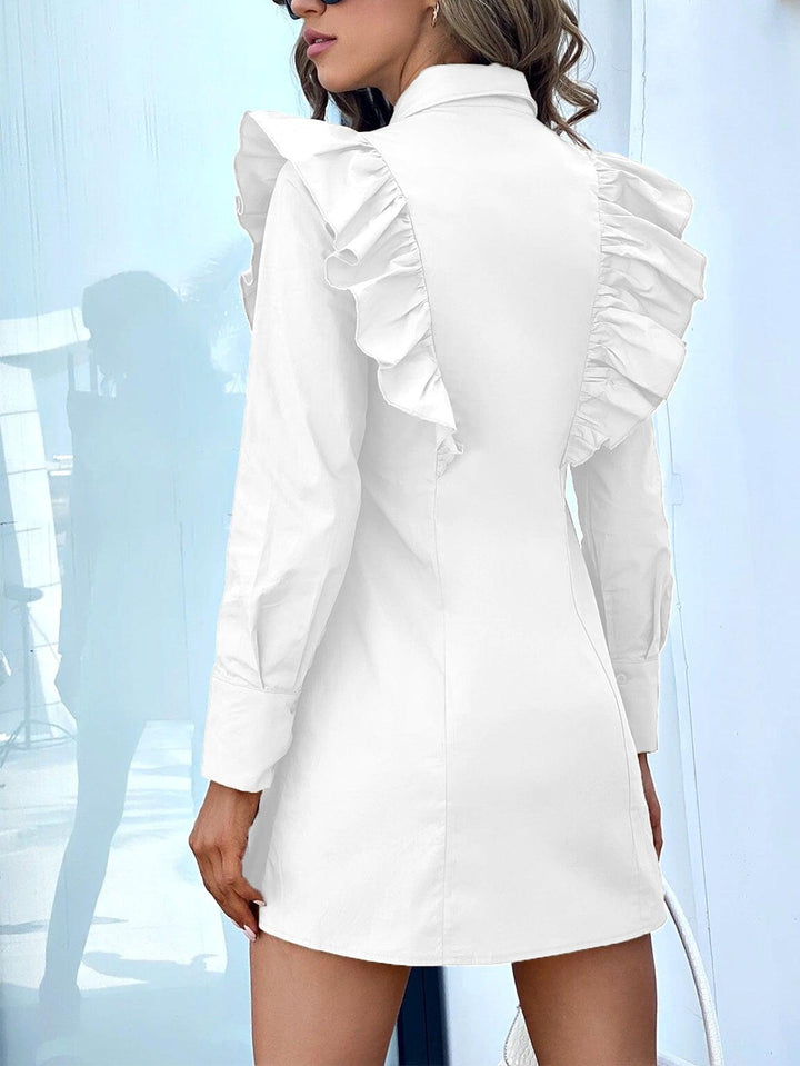 Vestido Camisero de Cuello Sport y Manga Larga con Volantes - LIZAPONS