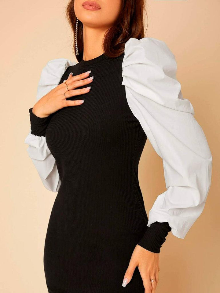 Vestido Ajustado de Color Combinado y Manga Larga Farol - LIZAPONS