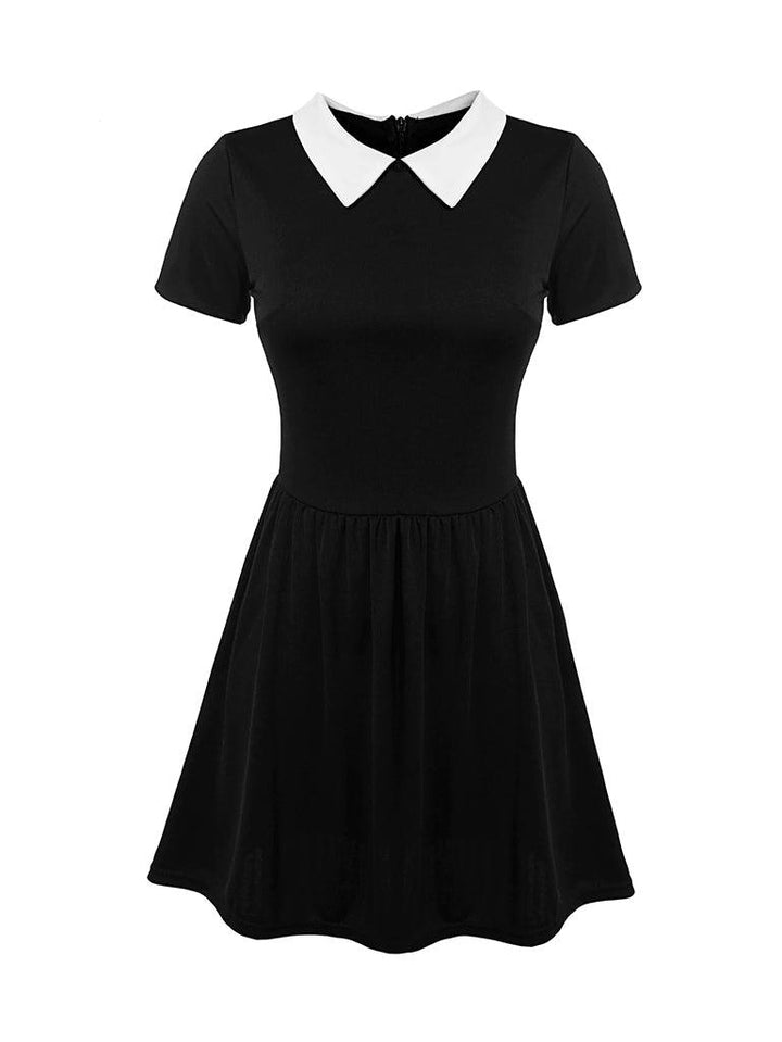 Vestido Casual Skater de Cuello Blanco Merlina Gótico en Contraste - LIZAPONS