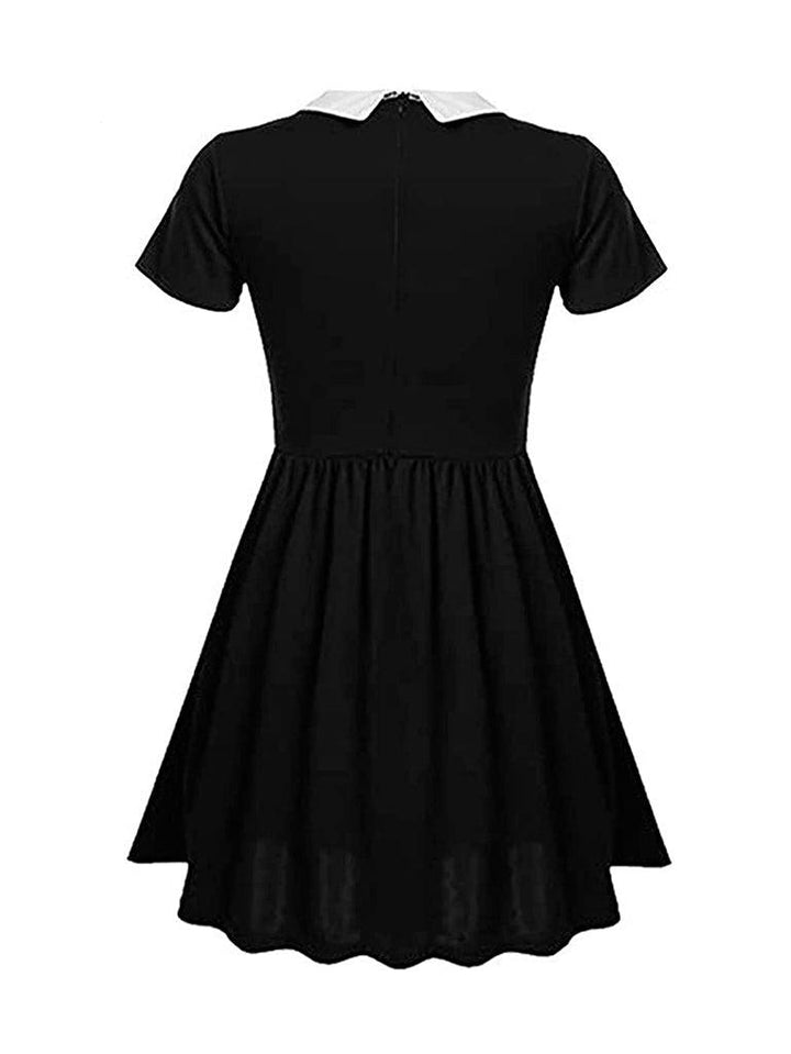 Vestido Casual Skater de Cuello Blanco Merlina Gótico en Contraste - LIZAPONS