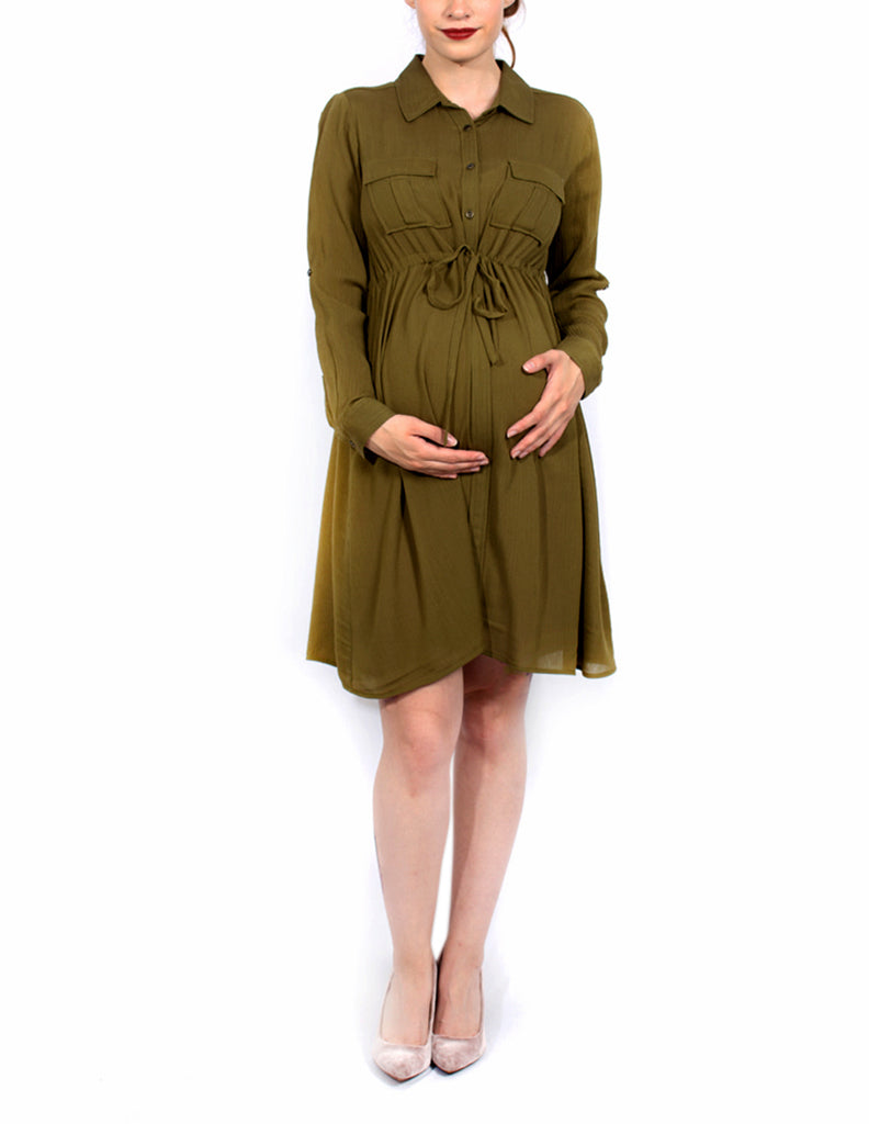 Vestido camisero de maternidad de manga 3/4 y corte imperio - Liza Pons