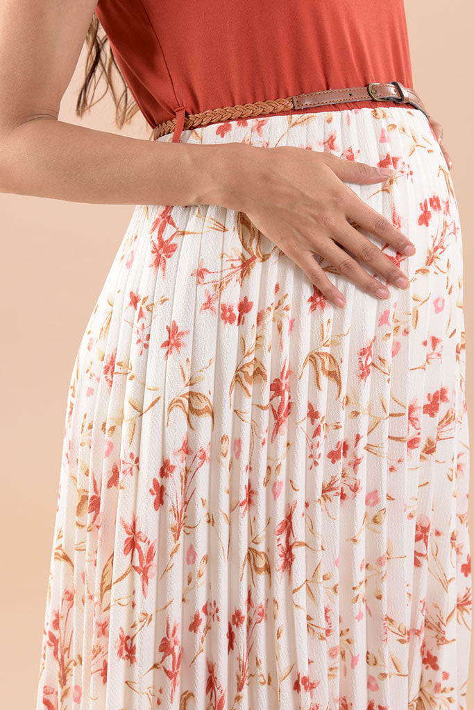 Vestido de maternidad sin manga con estampado y cinturón - Liza Pons