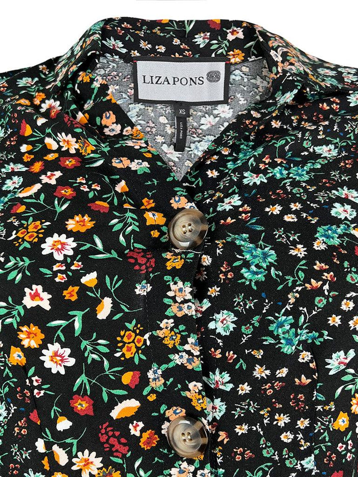 Vestido Camisero Estampado Floral Midnight de Manga Larga y Botones - LIZAPONS